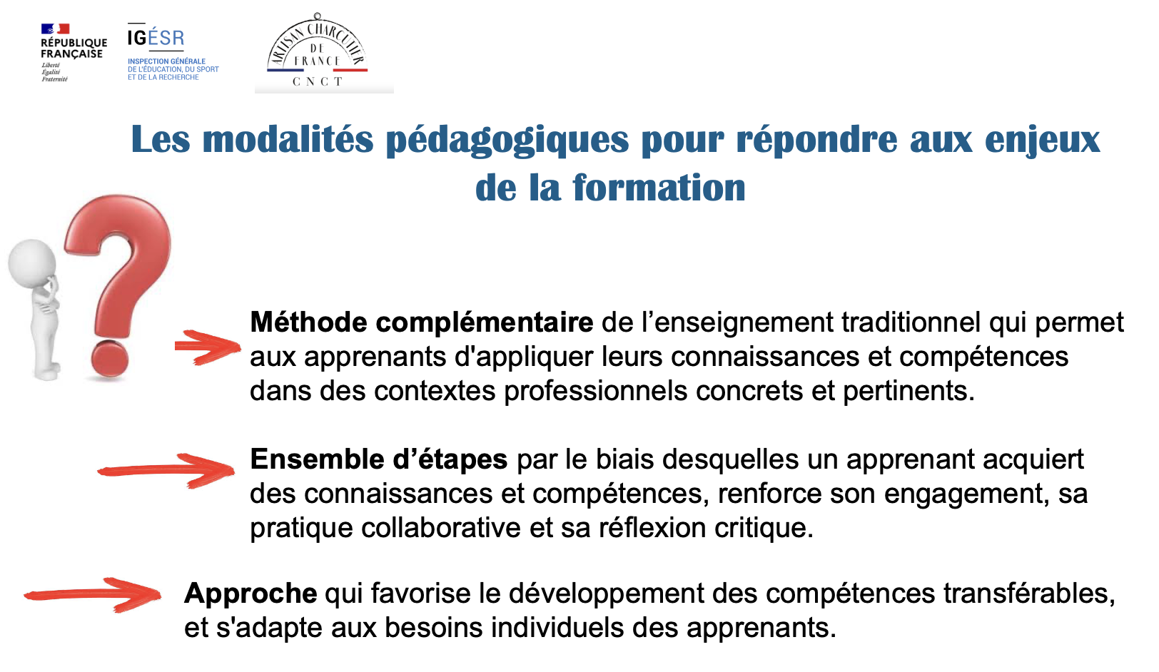 Logo PNF CAP Charcuterie-Traiteur Les Modalités pédagogiques